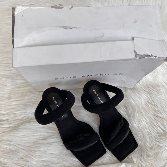 Good American Black Terry Cloth Square Toe High Heel Sz 8 - Picture 2 of 5